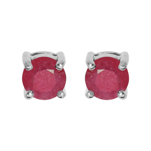 Boucles d\'oreille en argent rhodi Rubis vritable 4 griffes et fermoir poussette - Vue 1