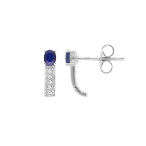 Boucles d\'oreille en argent rhodi Saphir vritable et Topazes blanches et fermoir poussette - Vue 1