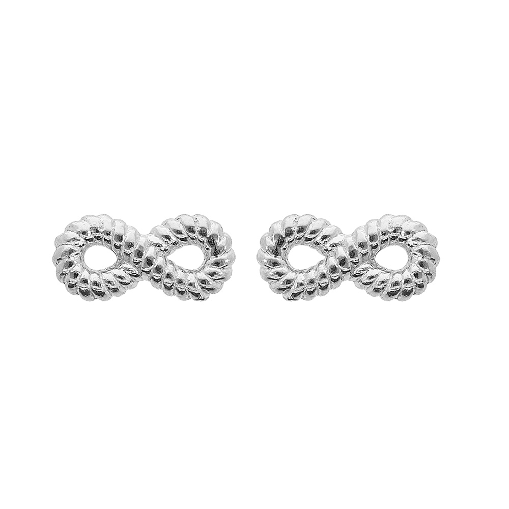 Boucles d\'oreille en argent rhodi� symbole infini torsad� et fermoir poussette - Vue 1