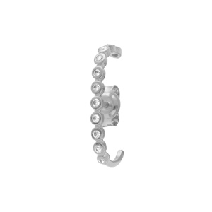 Boucles d\'oreille en argent rhodié tige unitaire d\'oxydes blancs sertis aspect piercing 2 & 3eme trou - Vue 1