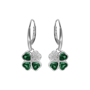 Boucles d\'oreille en argent rhodi trfle et coeur avec oxydes verts et fermoir dormeuse - Vue 1