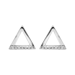 Boucles d\'oreille en argent rhodi triangle avec oxydes blancs sertis et fermoir poussette - Vue 1