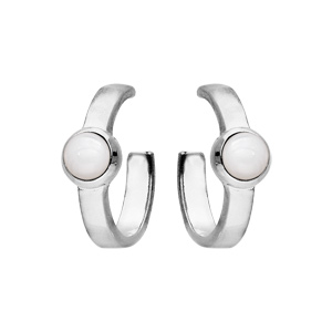 Boucles d\'oreille en argent rhodié type créoles avec Nacre blanche véritable - Vue 1