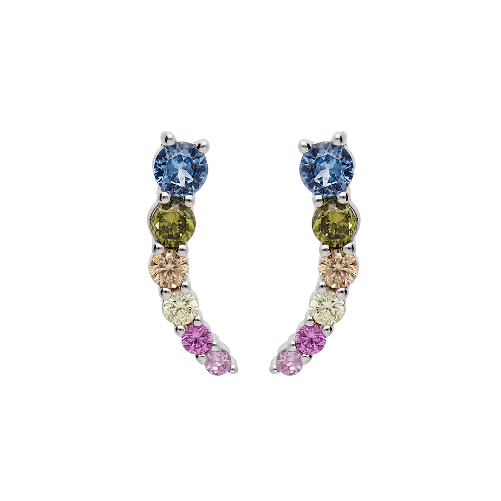 Boucles d\'oreille en argent rhodi� virgule avec oxydes multicouleur en cascade et fermoir poussette - Vue 1