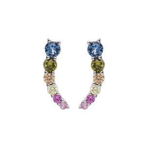 Boucles d\'oreille en argent rhodié virgule avec oxydes multicouleur en cascade et fermoir poussette - Vue 1