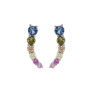 Boucles d\'oreille en argent rhodi virgule avec oxydes multicouleur en cascade et fermoir poussette - Vue 1