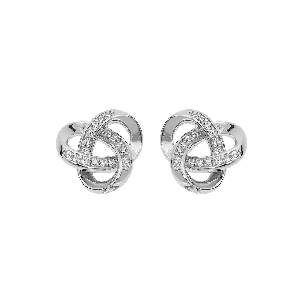 Boucles d\'oreille en argent rhoid� noeud celtique avec oxydes blancs sertis et fermoir poussette - Vue 1