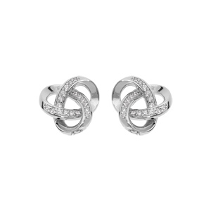 Boucles d\'oreille en argent rhoid noeud celtique avec oxydes blancs sertis et fermoir poussette - Vue 1