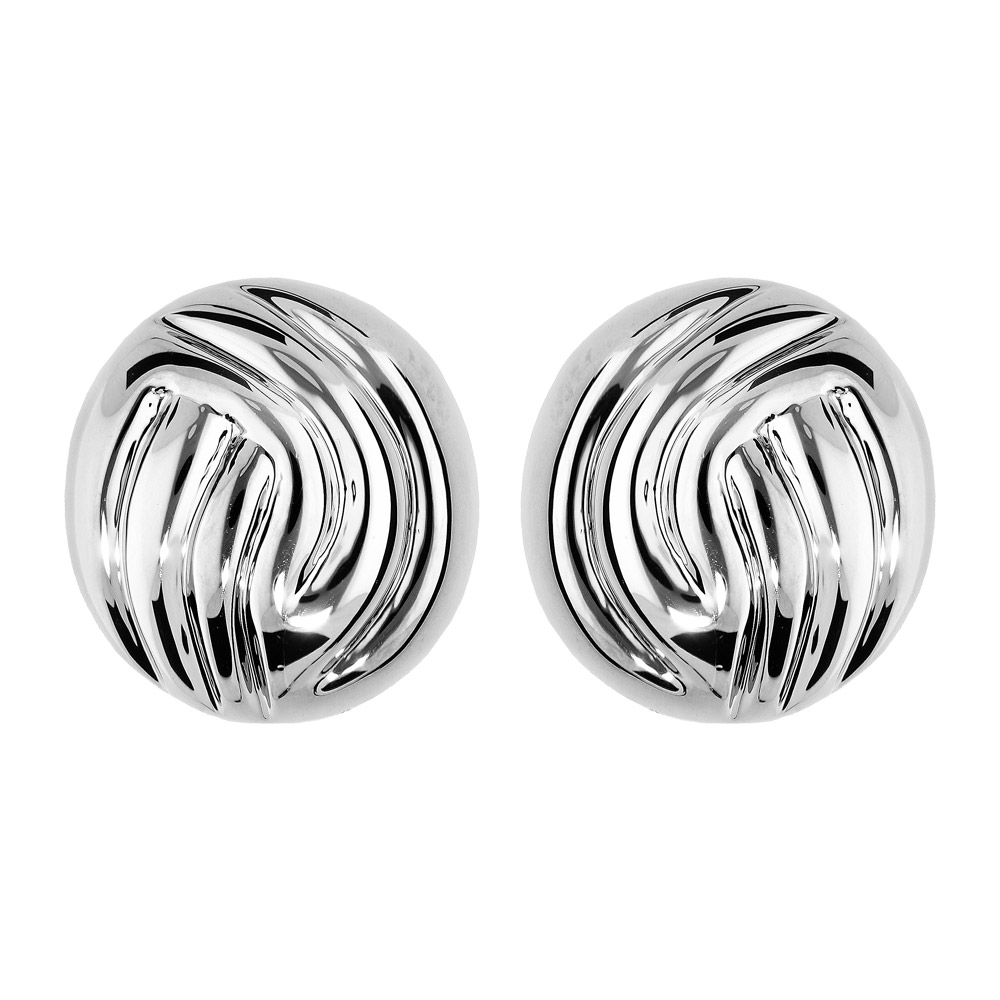 Boucles d\'oreille en palladium boule stri�e et fermoir � clip - Vue 1