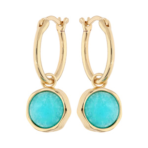 Boucles d\'oreille en plaqué or anneau 15mm suspendu avec pierre Amazonite véritable - Vue 1