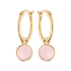 Boucles d\'oreille en plaqué or anneau 15mm suspendu avec pierre facetée ronde couleur rose - Vue 1