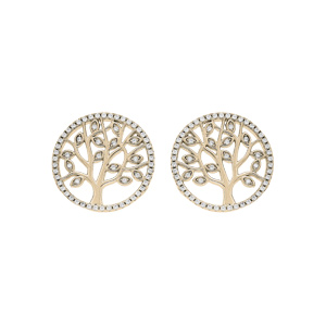 Boucles d\'oreille en plaqu or arbre de vie 12mm oxydes blancs sertis et fermoir poussette - Vue 1