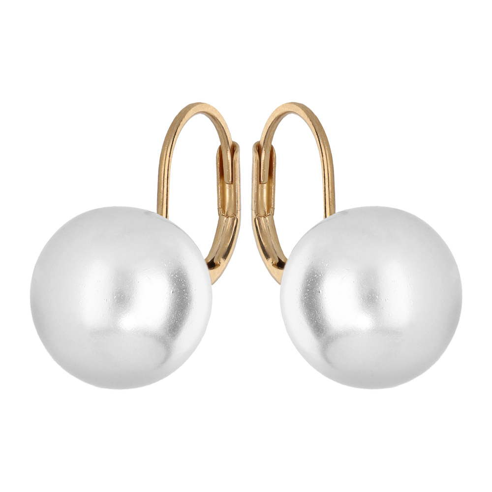 Boucles d\'oreille en plaqu� or avec perle blanche de synth�se 12mm et fermoir dormeuse - Vue 1