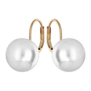 Boucles d\'oreille en plaqu or avec perle blanche de synthse 12mm et fermoir dormeuse - Vue 1