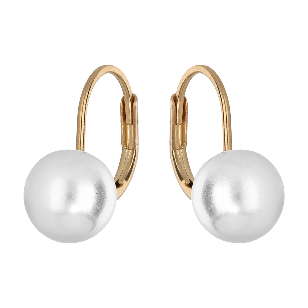 Boucles d\'oreille en plaqu or avec perle blanche de synthse 8mm et fermoir dormeuse - Vue 1