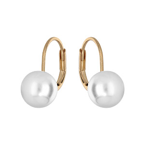 Boucles d\'oreille en plaqu or avec perle blanche de synthse 8mm et fermoir dormeuse - Vue 1