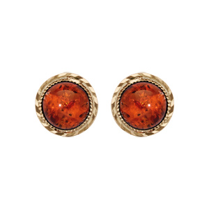 Boucles d\'oreille en plaqu or avec pierre en ambre vritable cercle et fermoir poussette - Vue 1