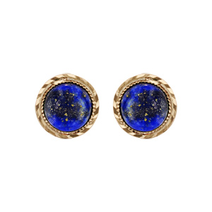 Boucles d\'oreille en plaqu or avec pierre en Lapis Lazuli vritable cercle et fermoir poussette - Vue 1