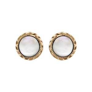 Boucles d\'oreille en plaqu or avec pierre en nacre blanche vritable cercle et fermoir poussette - Vue 1