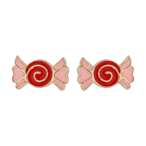 Boucles d\'oreille en plaqu or bonbon rouge et rose et fermoir poussette - Vue 1