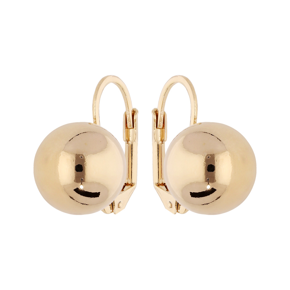 Boucles d\'oreille en plaqu� or boule lisse 12mm avec fermoir dormeuse - Vue 1