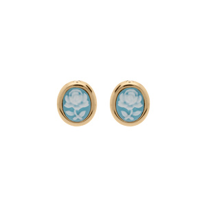 Boucles d\'oreille en plaqu or Came motif fleur sur fond bleu et fermoir poussette - Vue 1