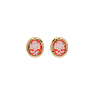 Boucles d\'oreille en plaqu or Came motif fleur sur fond rose et fermoir poussette - Vue 1