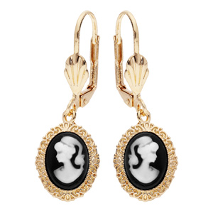 Boucles d\'oreille en plaqu or Came sur fond noir avec fermoir dormeuse - Vue 1