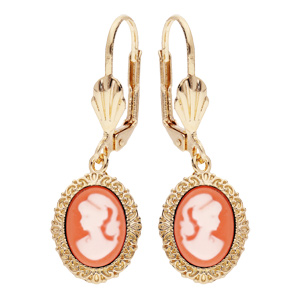 Boucles d\'oreille en plaqu or Came sur fond rose avec fermoir dormeuse - Vue 1