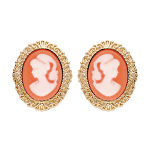 Boucles d\'oreille en plaqu or Came sur fond rose et fermoir poussette - Vue 1