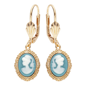 Boucles d\'oreille en plaqu or Came sur fond turquoise avec fermoir dormeuse - Vue 1