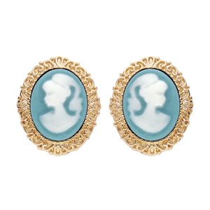 Boucles d\'oreille en plaqu or Came sur fond turquoise et fermoir poussette - Vue 1