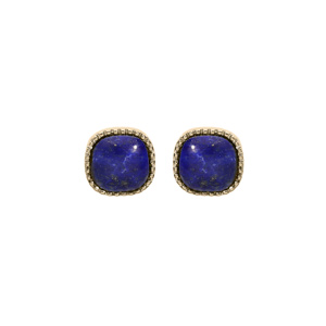 Boucles d\'oreille en plaqu or carr avec pierre Lapis Lazuli vritable fermoir poussette - Vue 1