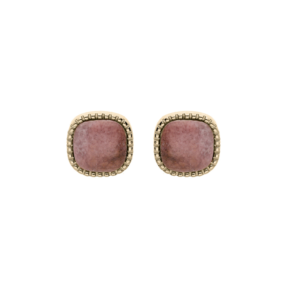 Boucles d\'oreille en plaqu� or carr� avec Rhodonite v�ritable et fermoir poussette - Vue 1