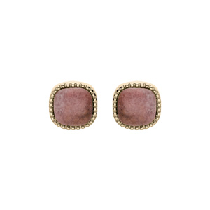 Boucles d\'oreille en plaqu or carr avec Rhodonite vritable et fermoir poussette - Vue 1