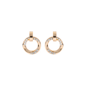 Boucles d\'oreille en plaqu or cercle ondul oxydes blancs sertis et fermoir poussette - Vue 1