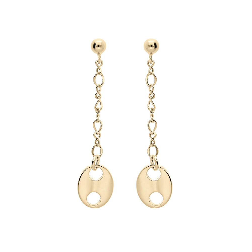 Boucles d\'oreille en plaqu� or cha�nette suspendu avec grain de caf� et fermoir poussette - Vue 1