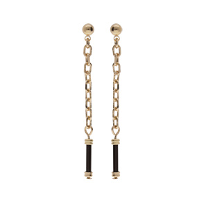 Boucles d\'oreille en plaqu or chanette suspendue avec tube noir - Vue 1