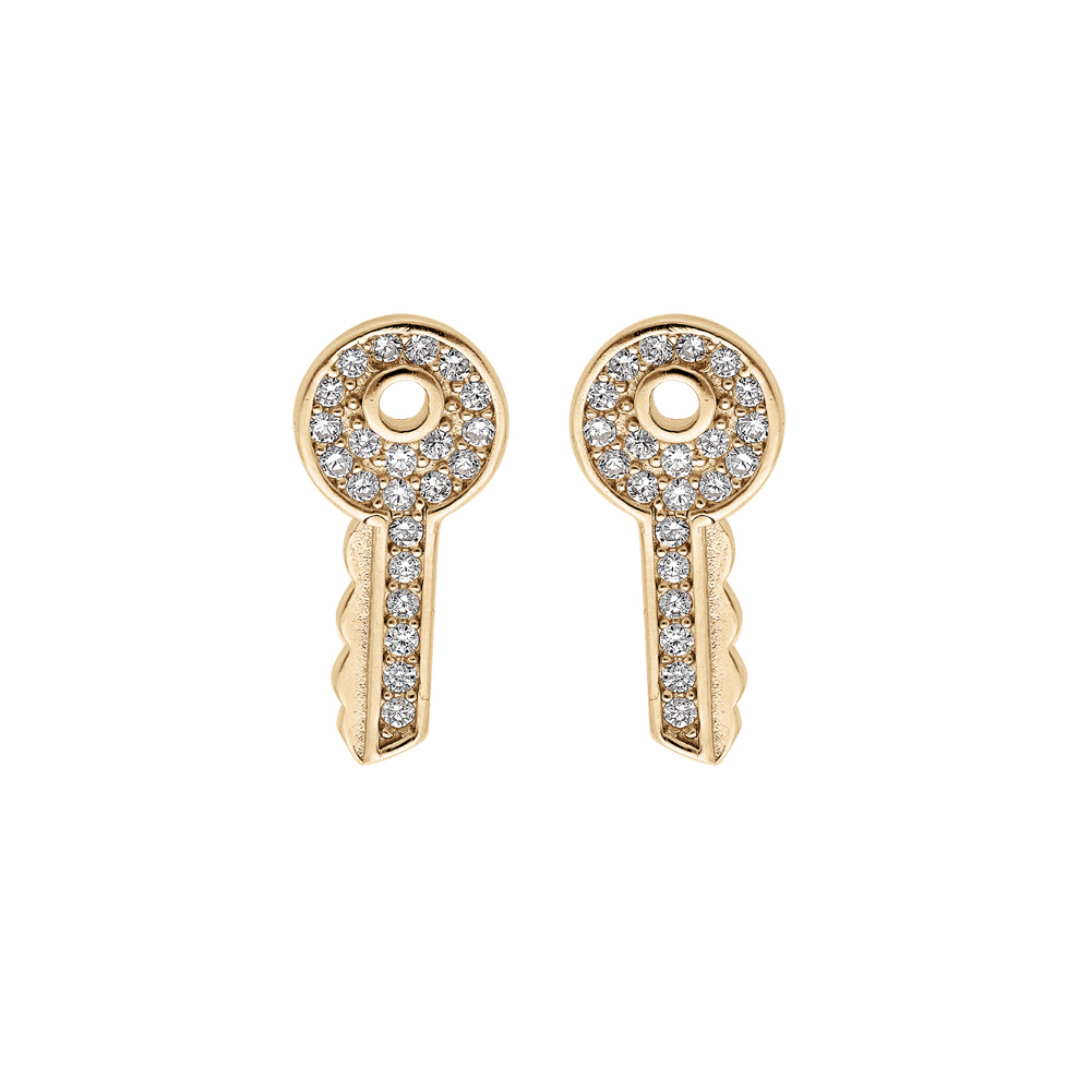 Boucles d\'oreille en plaqu� or clef oxydes blancs sertis et fermoir poussette - Vue 1