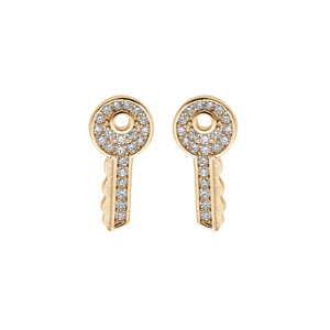 Boucles d\'oreille en plaqu or clef oxydes blancs sertis et fermoir poussette - Vue 1