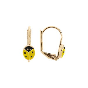 Boucles d\'oreille en plaqu or coccinelle jaune avec point noir et fermoir dormeuse - Vue 1