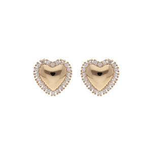 Boucles d\'oreille en plaqu or coeur avec contour oxydes blancs sertis clos et fermoir poussette - Vue 1