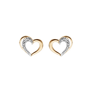 Boucles d\'oreille en plaqu or coeur avec 1 ct oxydes blancs sertis et 1 ct lisse et fermoir poussette - Vue 1