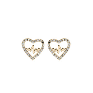 Boucles d\'oreille en plaqu or coeur avec courbe de vie oxydes blancs sertis et fermoir poussette - Vue 1