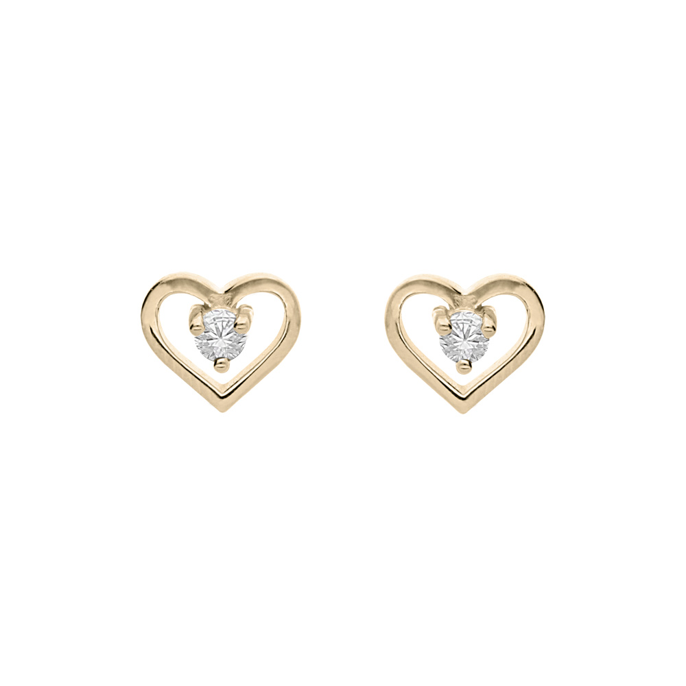Boucles d\'oreille en plaqu� or coeur avec oxyde blanc et fermoir poussette - Vue 1