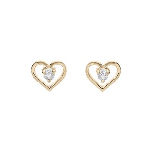 Boucles d\'oreille en plaqu or coeur avec oxyde blanc et fermoir poussette - Vue 1