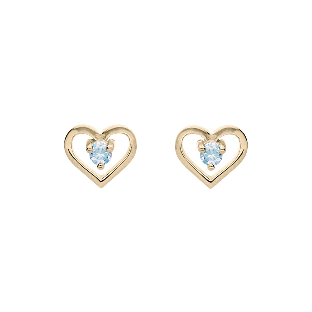 Boucles d\'oreille en plaqu or coeur avec oxyde bleu ciel et fermoir poussette - Vue 1