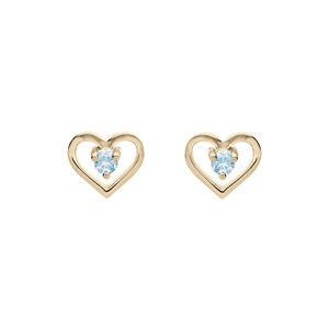 Boucles d\'oreille en plaqu or coeur avec oxyde bleu ciel et fermoir poussette - Vue 1