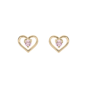 Boucles d\'oreille en plaqu or coeur avec oxyde rose et fermoir poussette - Vue 1