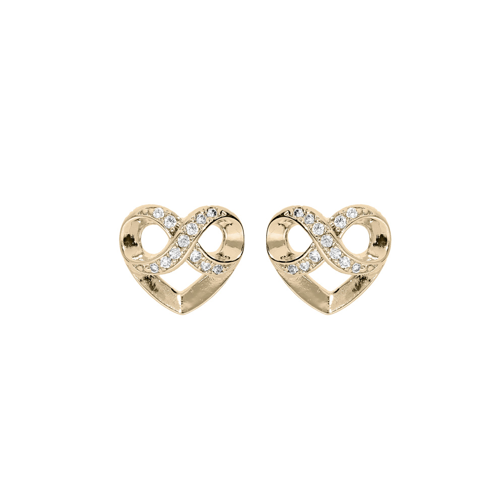 Boucles d\'oreille en plaqu or coeur et infini oxydes blancs sertis et fermoir poussette - Vue 1